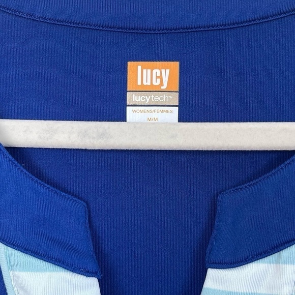 Lucy Tech‎ Activewear V-neck Blue Striped Tank Top Size Medium - Picture 2 of 5